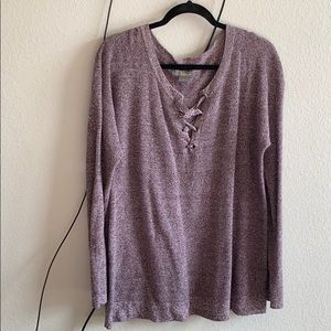 Maroon sweater with lace front tie